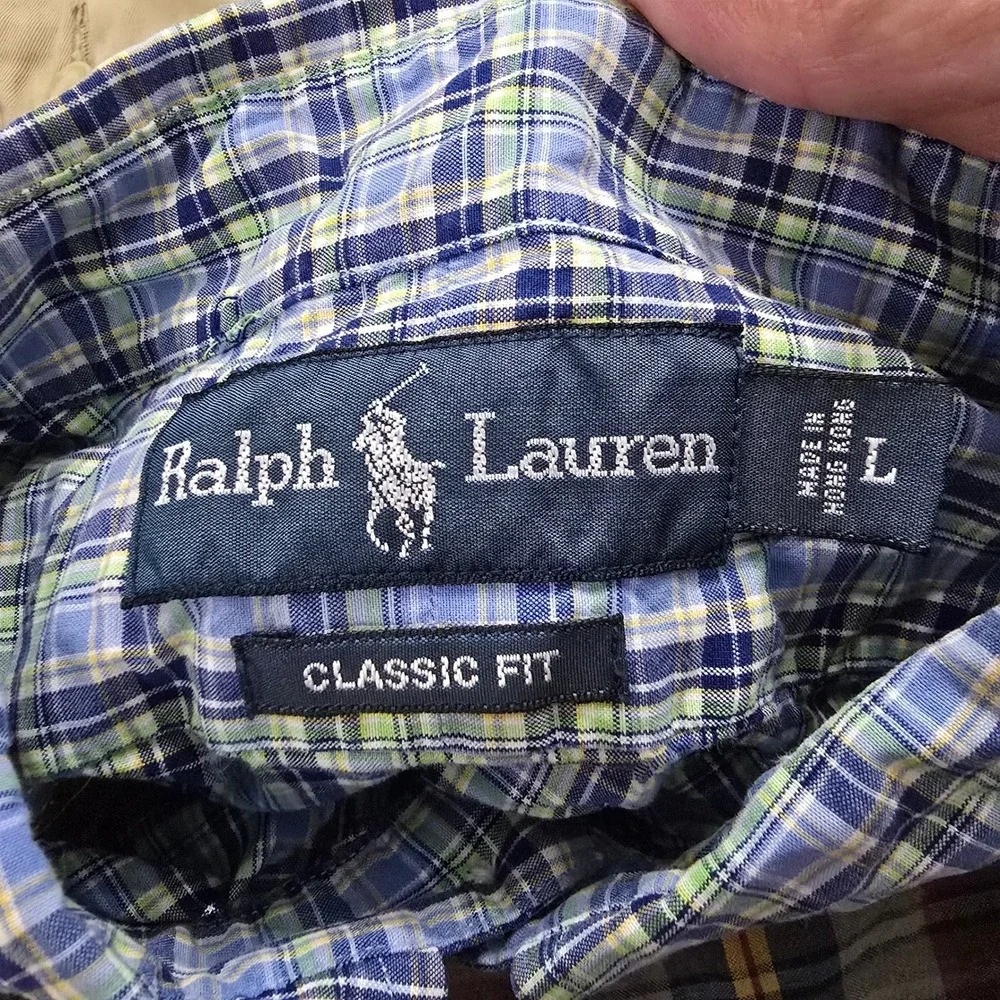 Polo Ralph Lauren Mens Large Classic Fit Plaid Short Sleeve‎ Button Down Shirt